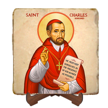 St.Charles Borromeo Icon,Men Saints,Marble Icon,Handmade,Prayer gift,Christian Icon