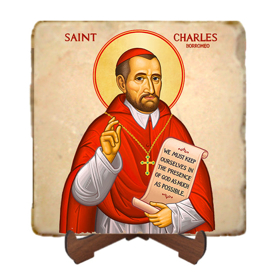 St.Charles Borromeo Icon,Men Saints,Marble Icon,Handmade,Prayer gift,Christian Icon