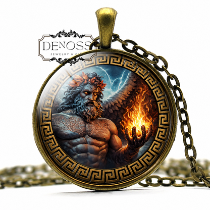 PROMETHEUS Necklace,God of Fire,Titan,Greek Mythology,The Fire Bringer,Supreme Trickster,Glass pendant