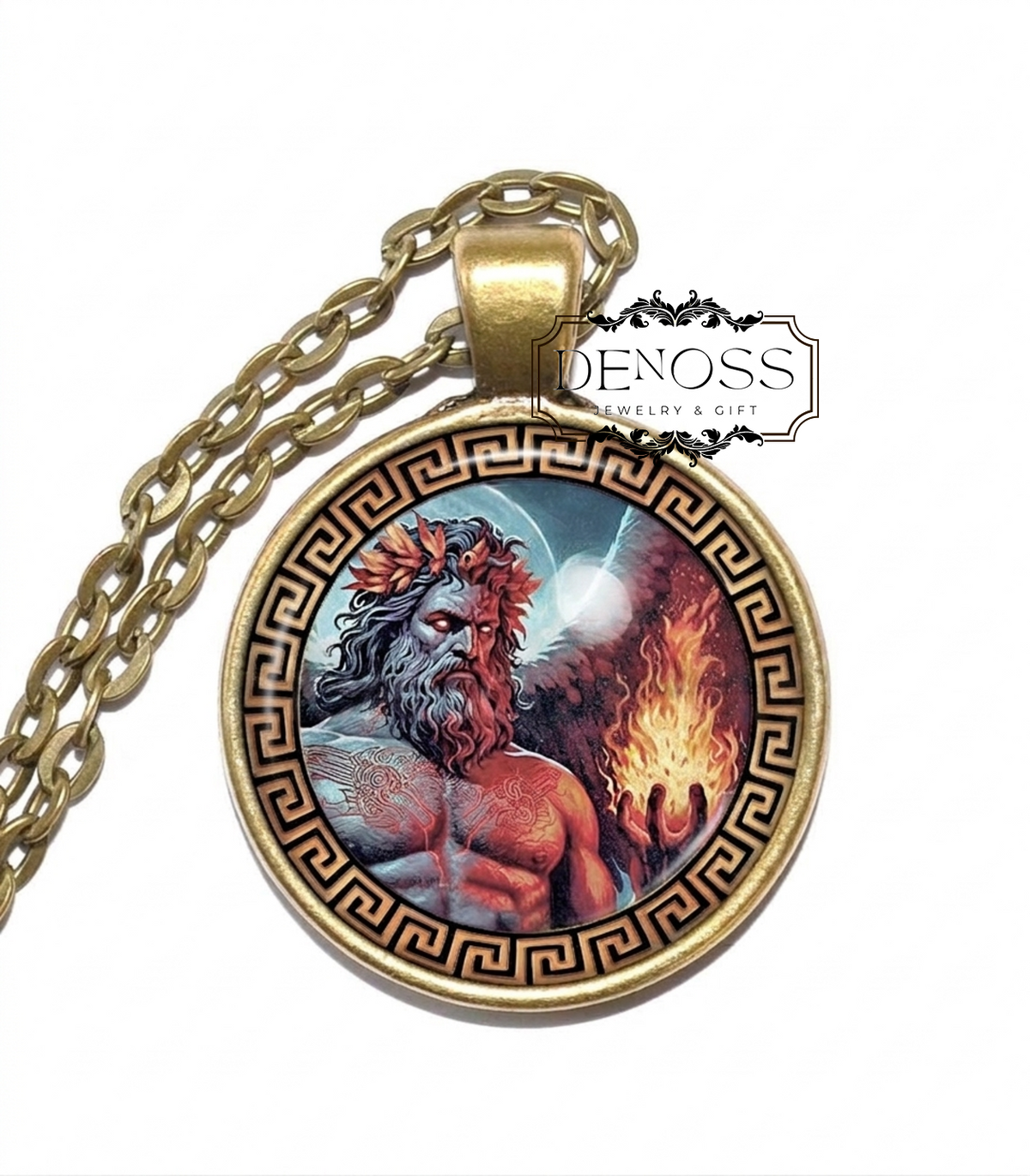 PROMETHEUS Necklace,God of Fire,Titan,Greek,Mythology,The Fire Bringer,Supreme Trickster,Glass pendant