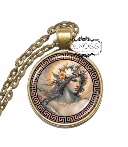 PROSERPINA Necklace,Goddess of the Underworld,Wife of Pluto,Daughter of Ceres,Cycle of Life and Death,Mythology,Roman,Glass Pendant