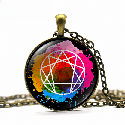 Enneagram Pendant Necklace,9 Points Enneagram of Personality Symbol Amulet Charm Necklace,Sacred Geometry,Fourth Way Symbol