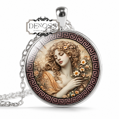 PROSERPINA Necklace,Goddess of the Underworld,Wife of Pluto,Daughter of Ceres,Cycle of Life and Death,Mythology,Roman,Glass Pendant