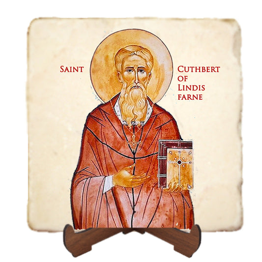 St.Cuthbert of Lindisfarne Icon,Men Saints,Marble Icon,Handmade,Prayer gift,Christian Icon