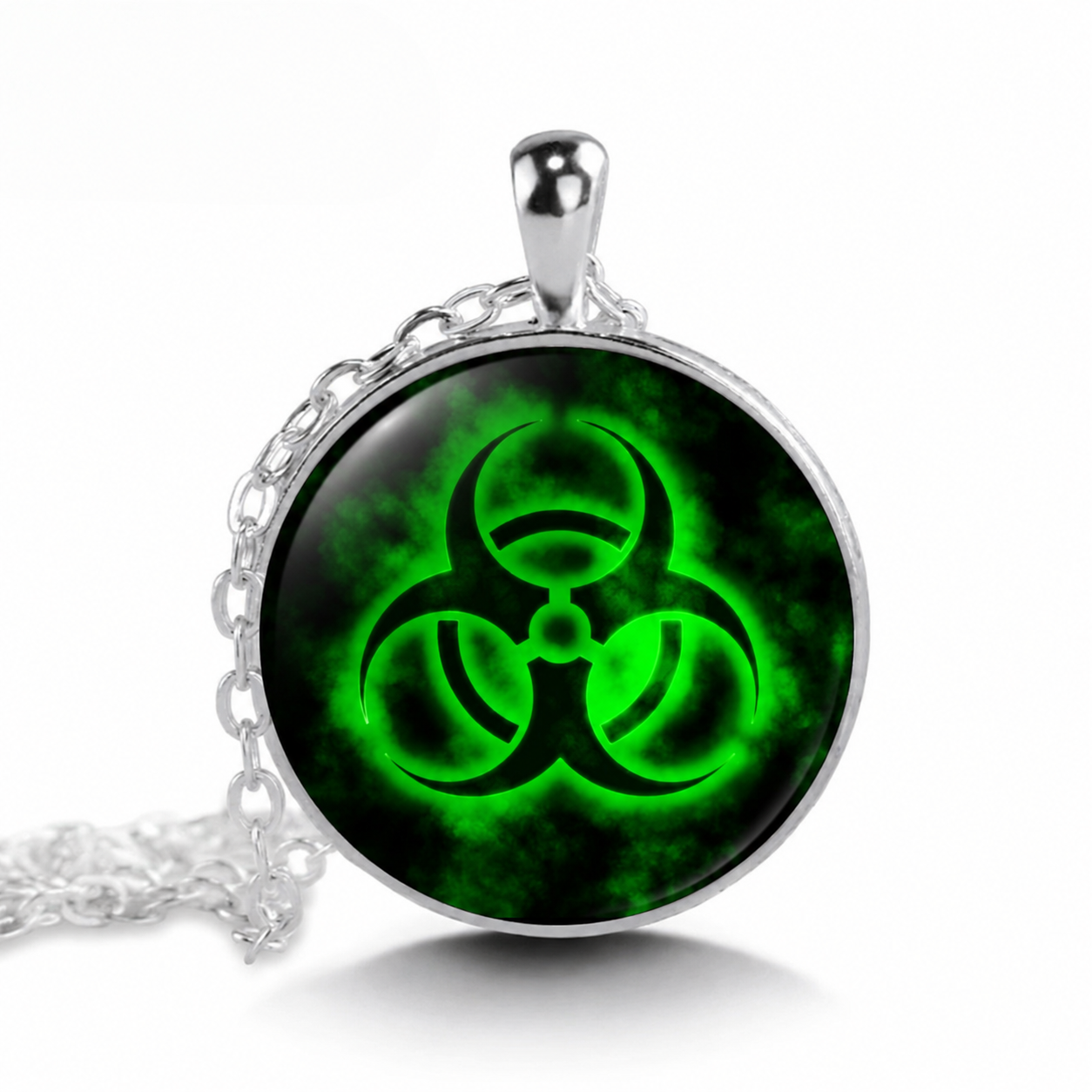 Green Biohazard Symbol Pendant Necklace,Toxic Radiation Symbol,Chemist Gifts, Molecule Necklace