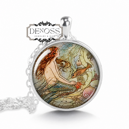 Fairytale Mermaid necklace,Mermaid art gift,Little Mermaid antique fairy tale