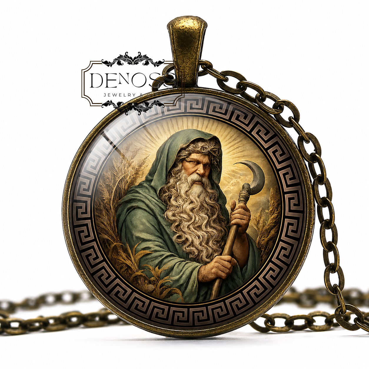 SATURN Necklace,God of Time,God of Generation,Roman,God of Abundance,God of Wealth,God of Agriculture,Glass Pendant