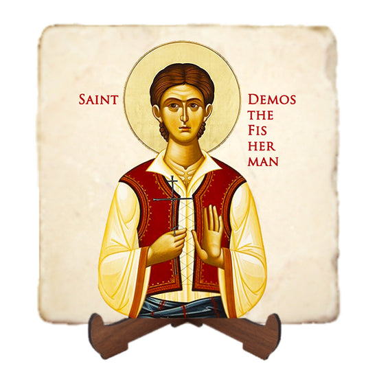 St.Demos the Fisherman Icon,Men Saints,Marble Icon,Handmade,Prayer gift,Christian Icon