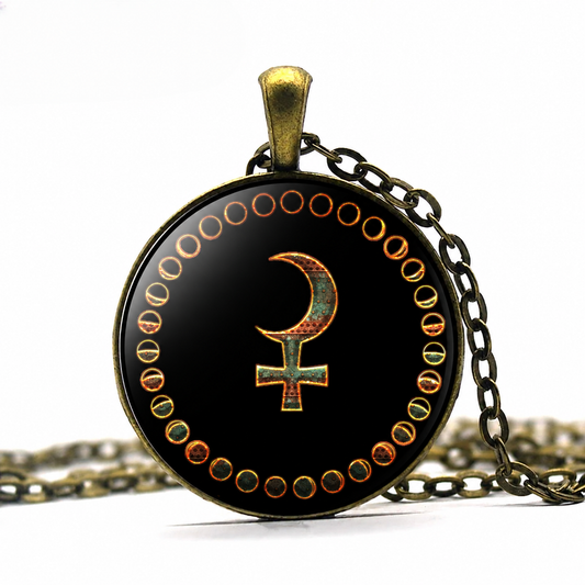 Lilith Necklace,Black Moon Astrological Symbol Pendant Necklace,Goddess Lilith Sigil Seal,Lesser Key of Solomon