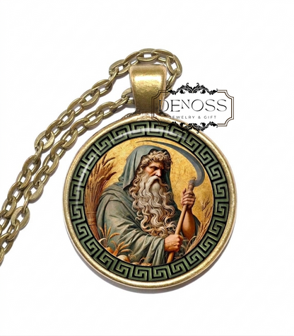 SATURN Necklace,God of Time,God of Generation,Roman,God of Abundance,God of Wealth,God of Agriculture,Glass Pendant