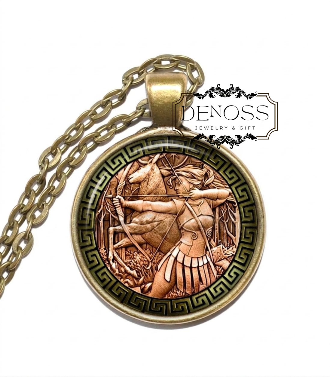 ARTEMIS Necklace,Goddess of the Hunt,Goddess of Wild Animals,Goddess of Wilderness,Goddess of the Moon,Greek,Chastity,Glass Pendant