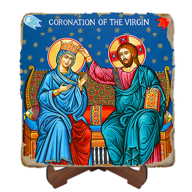 Coronation of the Virgin Mary Icon,Marble Icon,Handmade,Prayer gift,Christian Icon