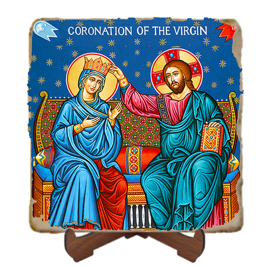 Coronation of the Virgin Mary Icon,Marble Icon,Handmade,Prayer gift,Christian Icon