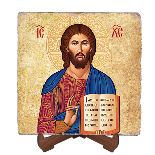 Cretan-Style Christ the Teacher Icon,Marble Icon,Handmade,Baptism gift,Christian Icon