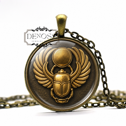 Egyptian Scarab Beetle Necklace,Winged Insect,Ancient Egypt Jewelry,God Sacred Scarab Pendant,Scarab Beetle Amulet,Egyptian Mythology