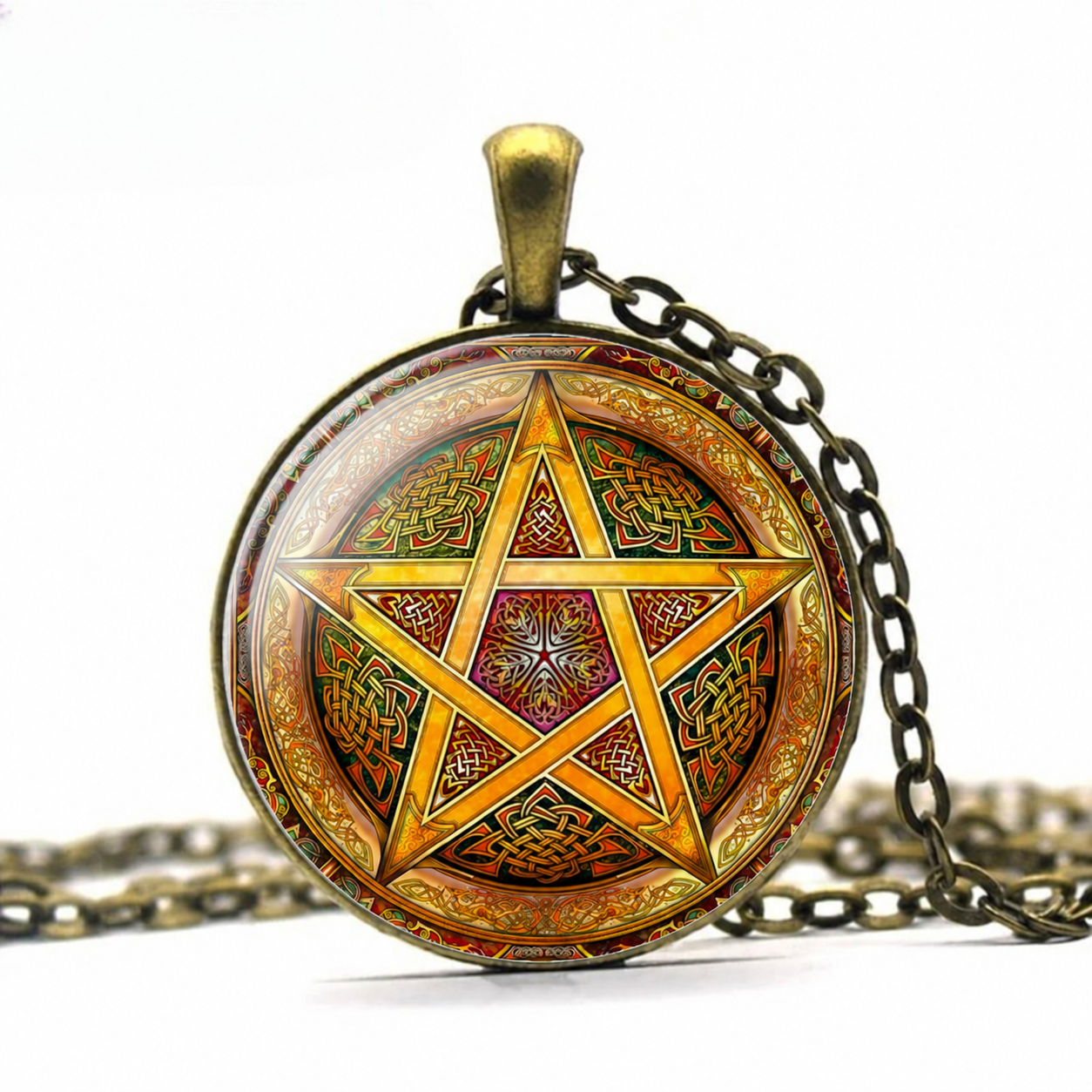 Golden Pentacle Pendant necklace,Wiccan Pentacle pagan gift