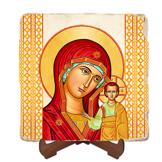 Our Lady of Kazan,Marble Icon,Handmade,Baptism gift,Christian Icon