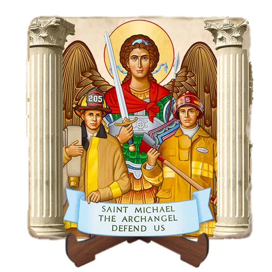 Saint Michael Protector of Firefighters Icon,Marble Icon,Handmade,Baptism gift,Christian Icon