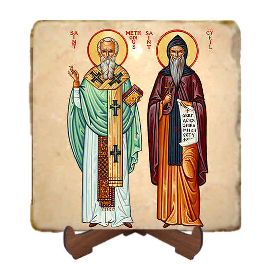 Saints Cyril and Methodius Icon,Men Saints,Marble Icon,Handmade,Prayer gift,Christian Icon