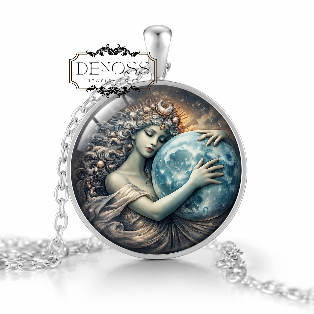 SELENE Necklace,Goddess of the Moon,Personification of the Moon,Titan,Greek, Mythology,Art Pendant Necklace,Glass Pendant