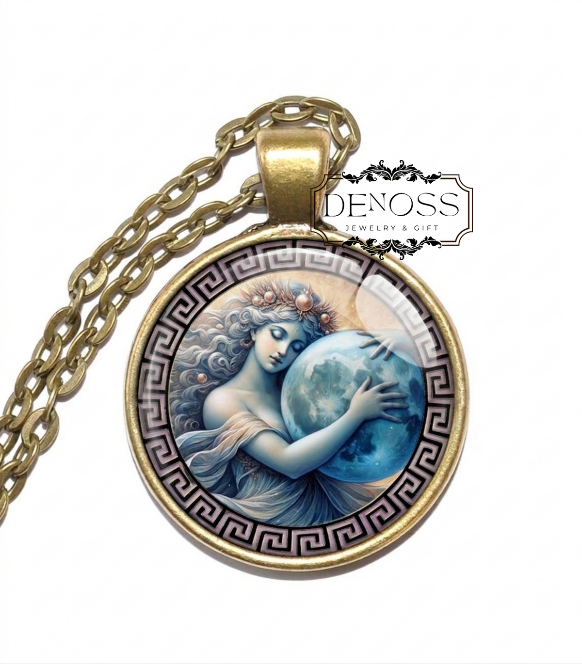 SELENE Necklace,Goddess of the Moon,Personification of the Moon,Titan, Greek, Mythology Art Pendant Necklace,Glass Pendant