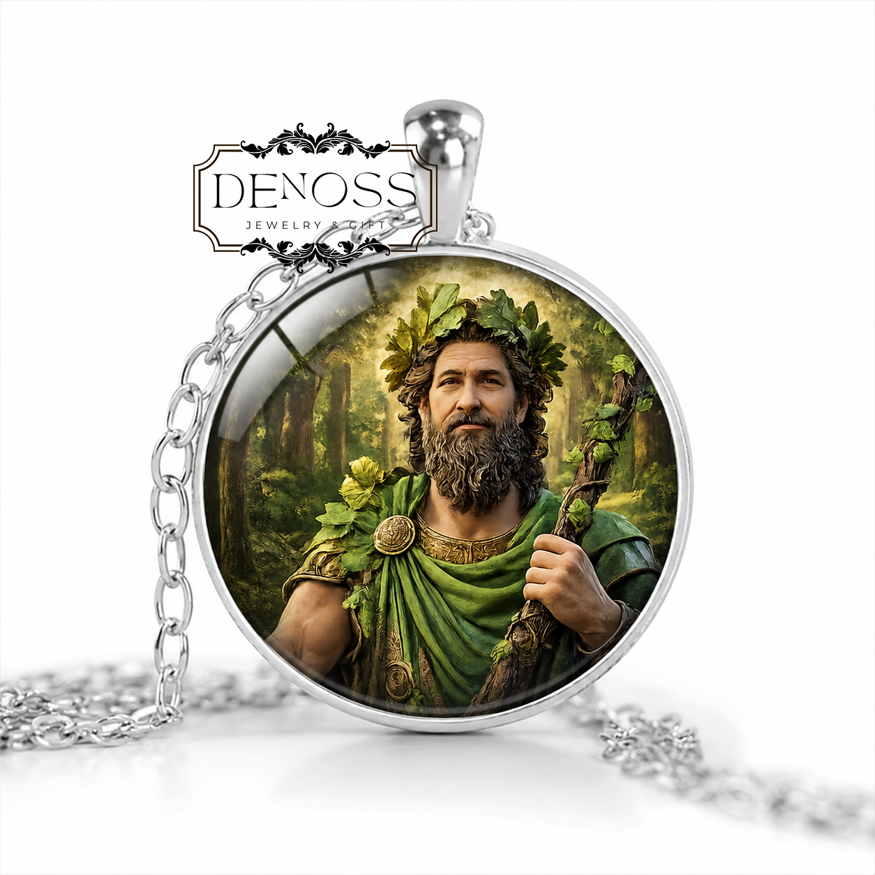 SILVANUS Necklace,God of Forests,God of Fields,God of Wild Nature,Protector of the Countryside,Roman Mythology,Glass Pendant