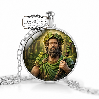 SILVANUS Necklace,God of Forests,God of Fields,God of Wild Nature,Protector of the Countryside,Roman Mythology,Glass Pendant