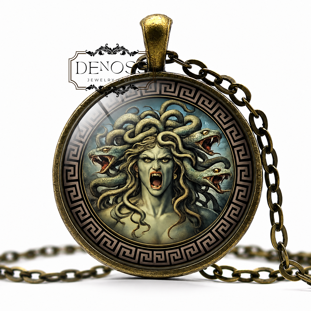 STHENO Necklace,Gorgons,Venomous Snakes,Immortal,Gorgon sisters,Medusa,Euryale,Greek Mythology,Art Pendant Necklace,Glass pendant