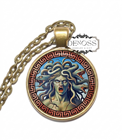 STHENO Necklace,Gorgons,Venomous Snakes,Immortal,Gorgon sisters,Medusa,Euryale,Greek,Mythology,Art Pendant Necklace,Glass pendant