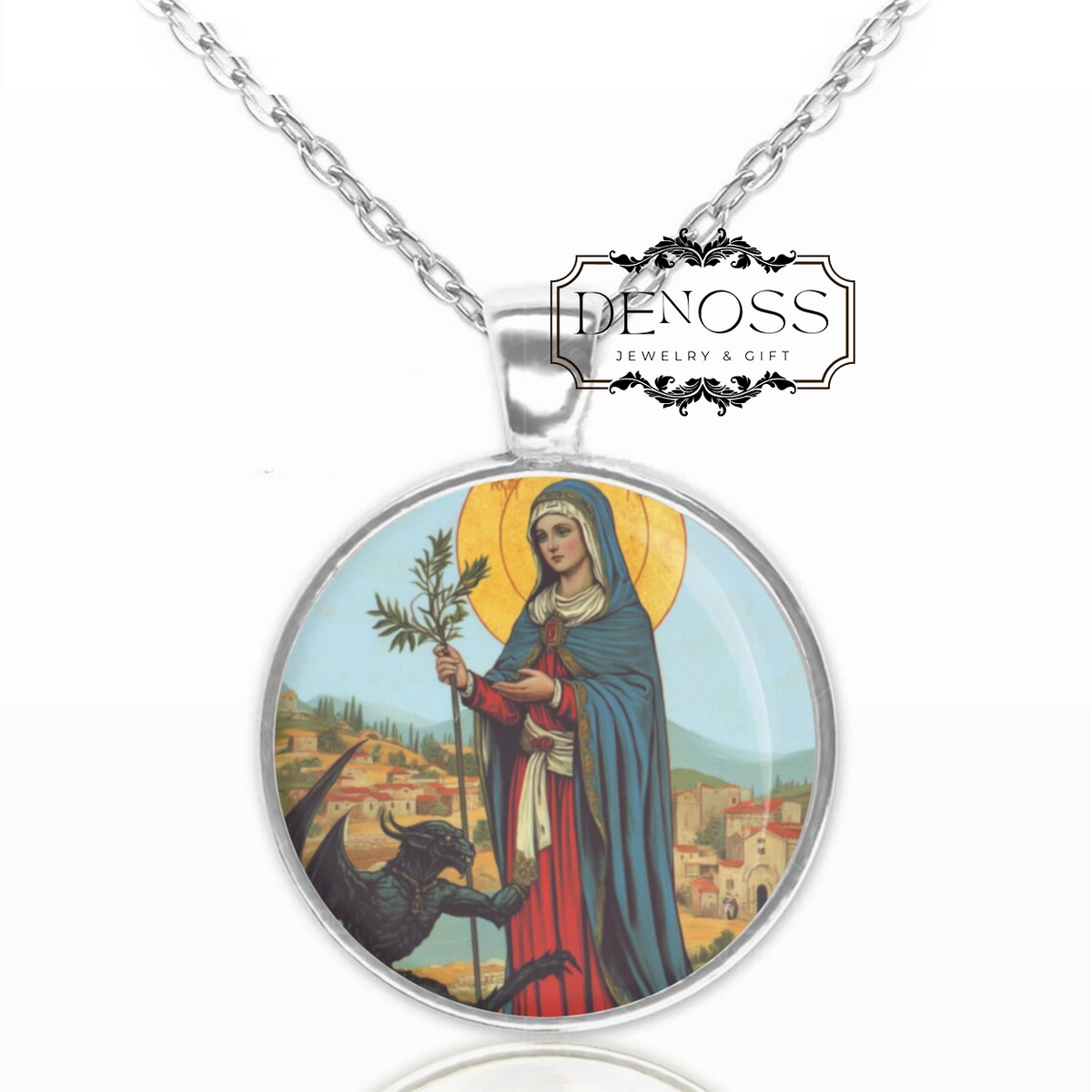 Saint Margaret of Antioch Necklace,Christian Medal Pendant