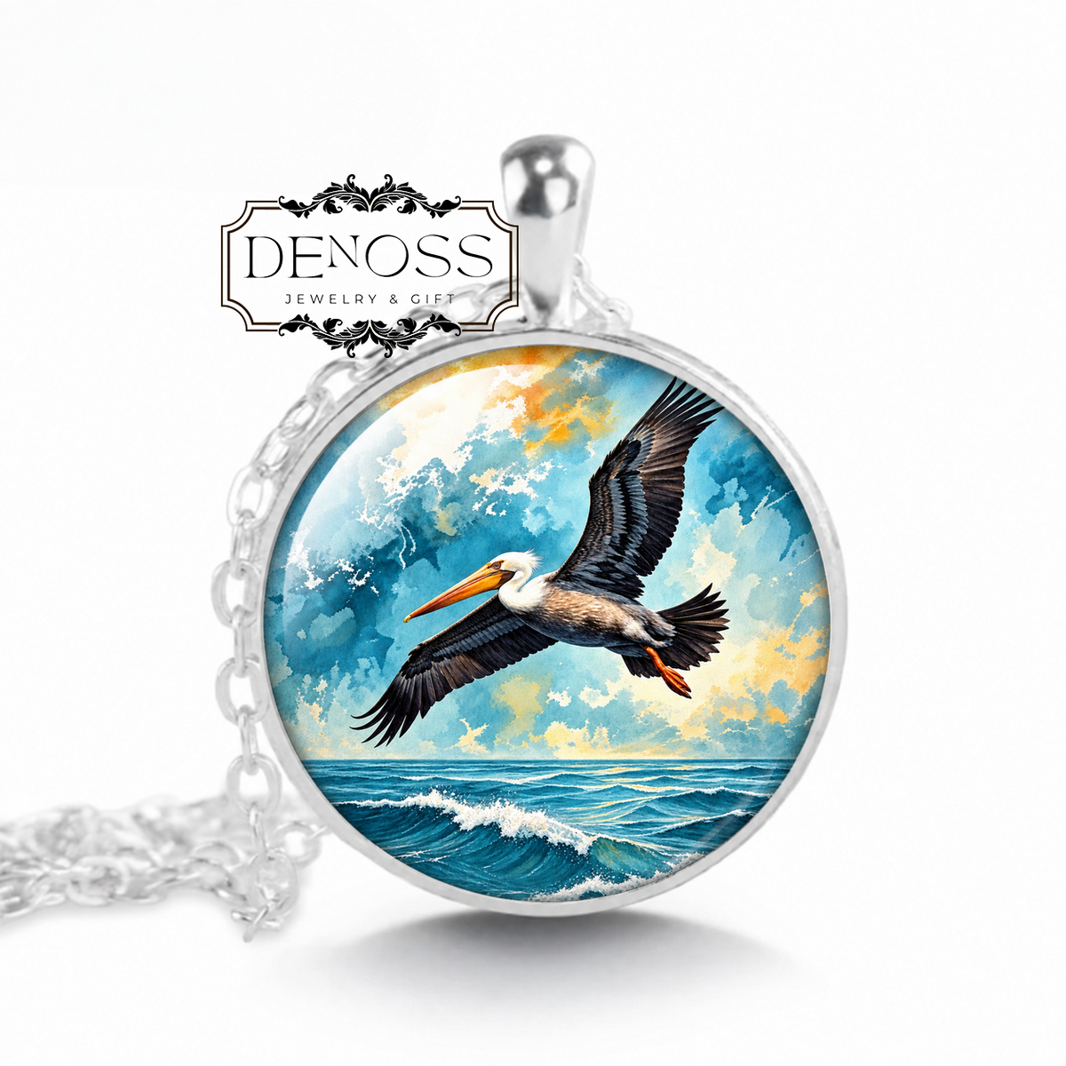 Flying Pelican Pendant Necklace,Bird Lover Gift