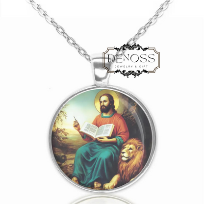 Saint Mark the Evangelist Medal Necklace,Round Pendant