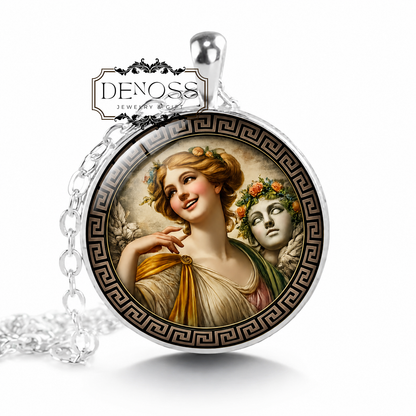 THALIA Necklace,Goddess of Comedy,Muse, Inspirational Goddess,Idyllic Poetry,Greek Mythology,Glass Pendant