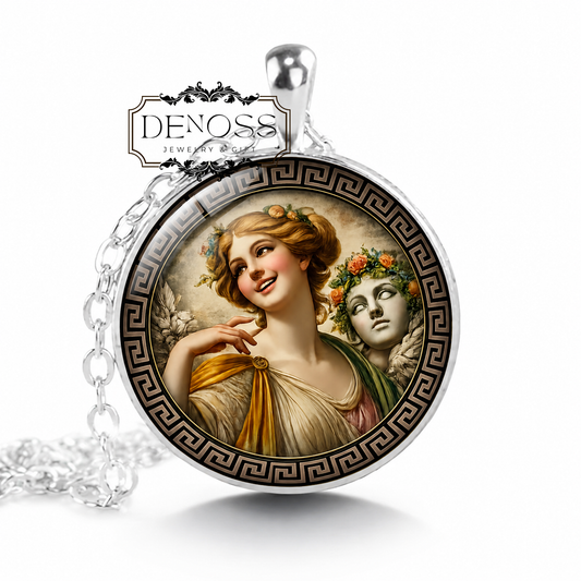 THALIA Necklace,Goddess of Comedy,Muse, Inspirational Goddess,Idyllic Poetry,Greek Mythology,Glass Pendant
