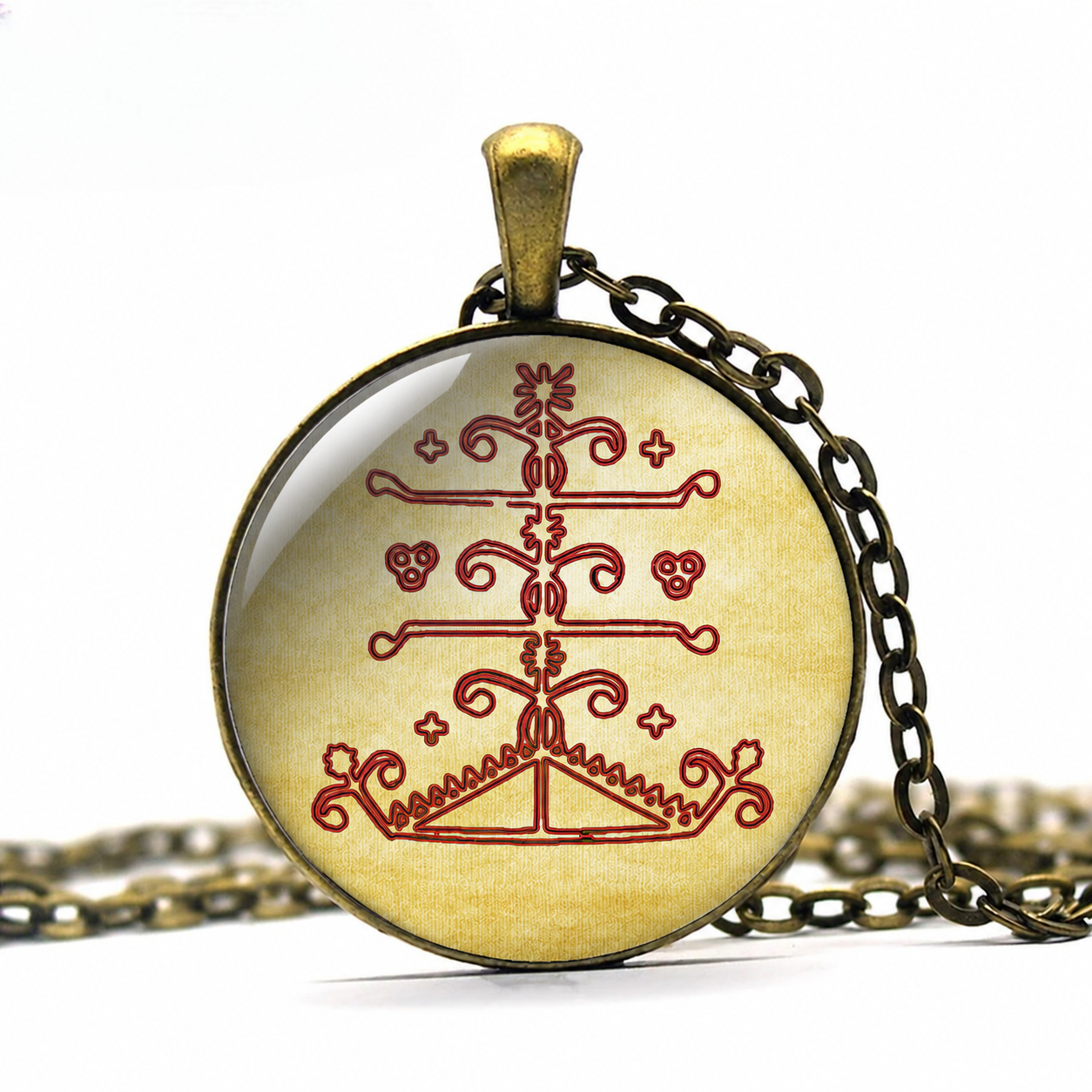 Ogou Feray Voodoo Loa Veve Pendant Necklace,Vodoun Red Necklace,Voodoo Talisman Amulet Gift,Veve Warrior Lao Ogou Feray Handmade Jewelry
