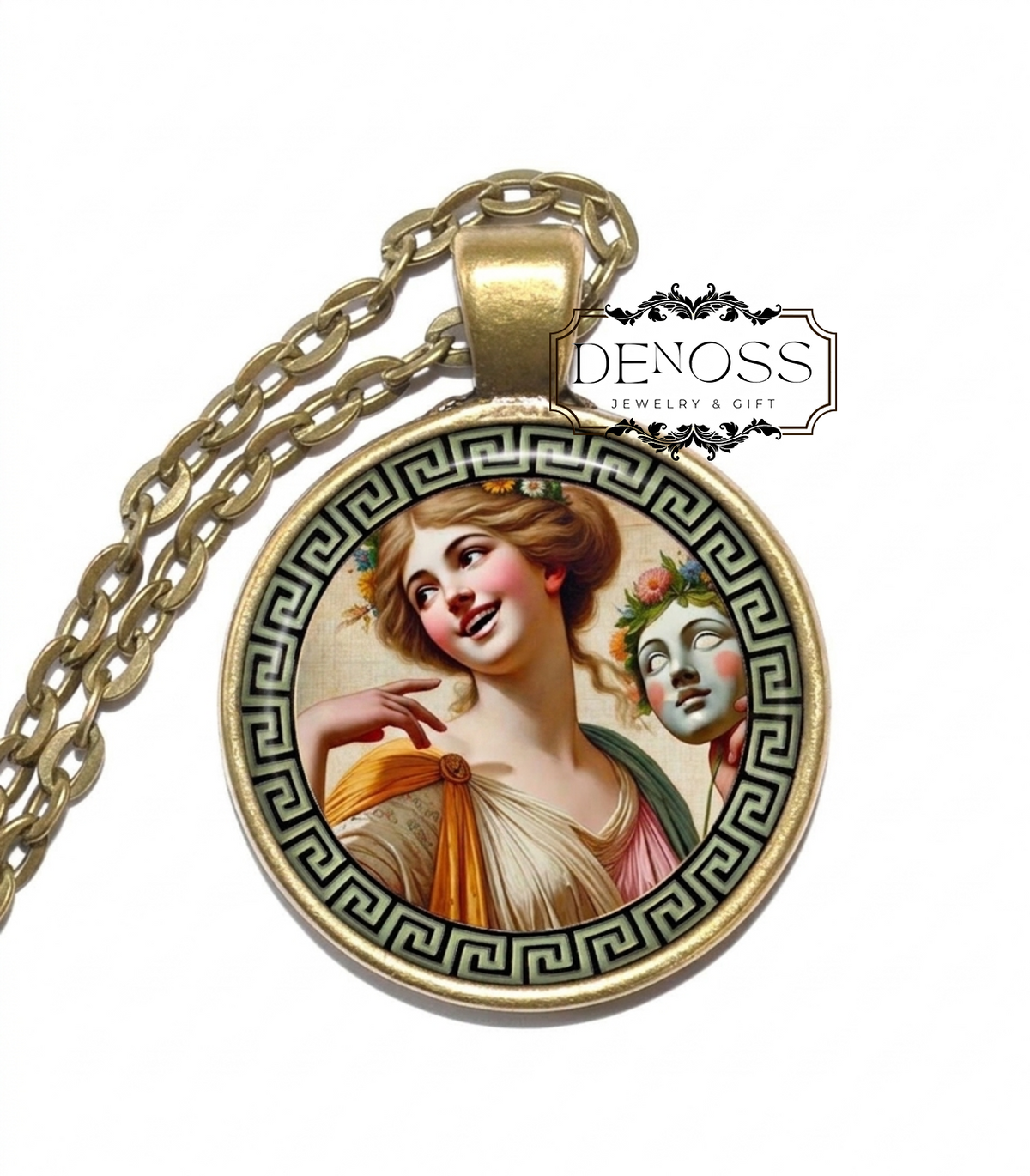 THALIA Necklace,Goddess of Comedy,Muse,Inspirational Goddess,Idyllic Poetry,Mythology,Greek,Glass Pendant