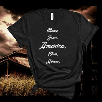 Mama,Jesus,America,Horses,Free Fallin' Tshirt