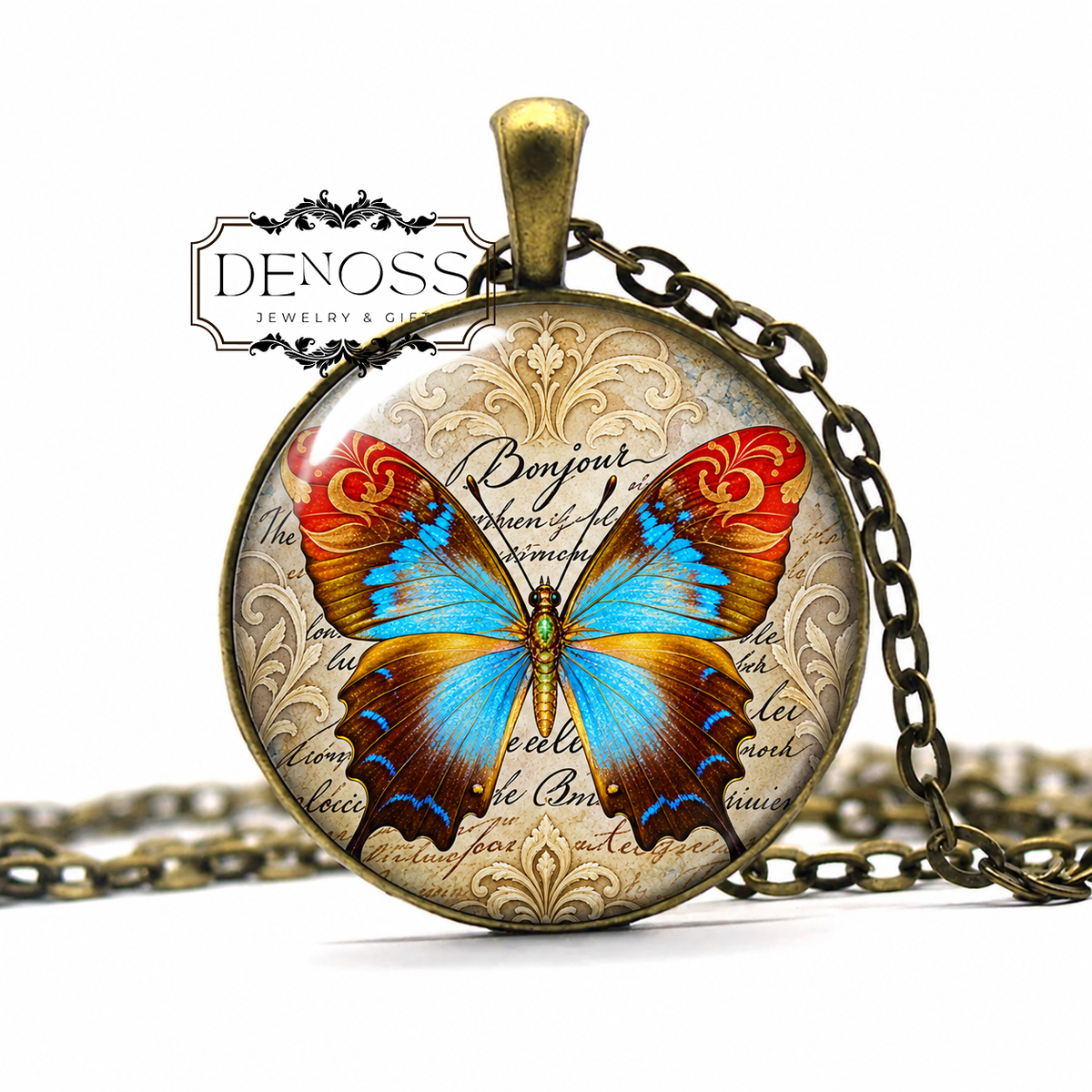Art Nouveau Butterfly Book Necklace,Book Writer Jewelry
