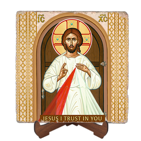 Divine Mercy Icon,Marble Icon,Handmade,Baptism gift,Christian Icon