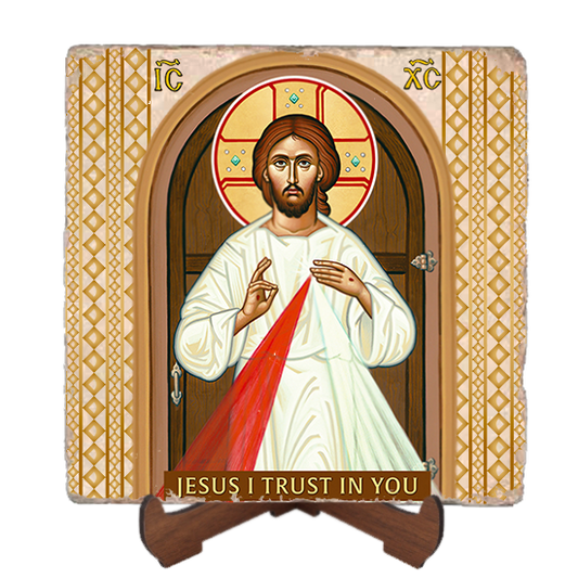 Divine Mercy Icon,Marble Icon,Handmade,Baptism gift,Christian Icon