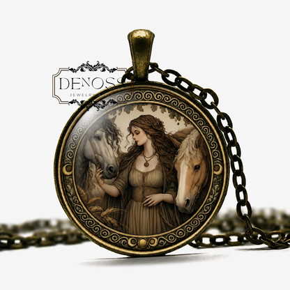 EPONA Celtic Necklace,Goddess of Horses,Goddess of Fertility,Mules,Ponies,Donkeys,Mythology,Glass pendant