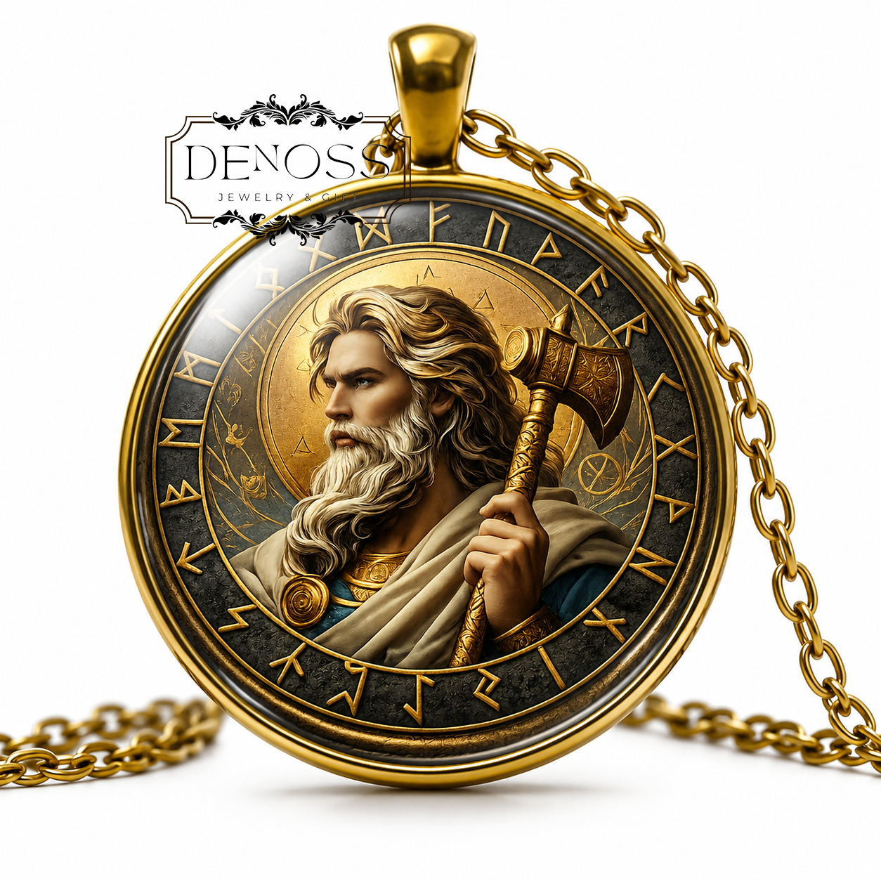 FORSETI Necklace,Necklacod of Justice,God of Peace,God of Reconciliation,Fair Judgment,Vikings,Scandinavian,Glitnir,Glass Pendant