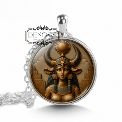 HATHOR Necklace,Goddess of Fertility, Goddess of Love,Goddess of the Sky,Goddess of Women,Egyptian,Ancient, Glass Pendant