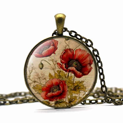 Poppy Art necklace,poppy jewelry gift,Memorial Day jewelry remembrance gift