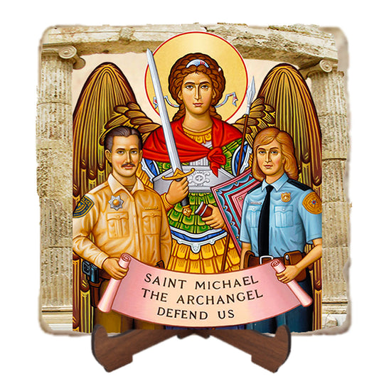 Saint Michael Protector of Police Icon,Marble Icon,Handmade,Baptism gift,Christian Icon