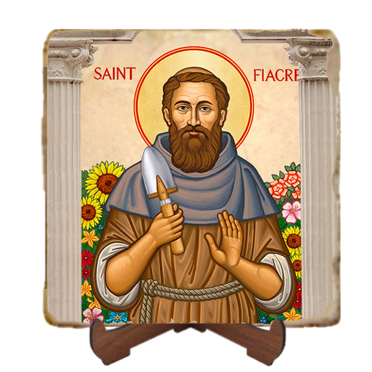 St.Fiacre Icon,Men Saints,Marble Icon,Handmade,Prayer gift,Christian Icon