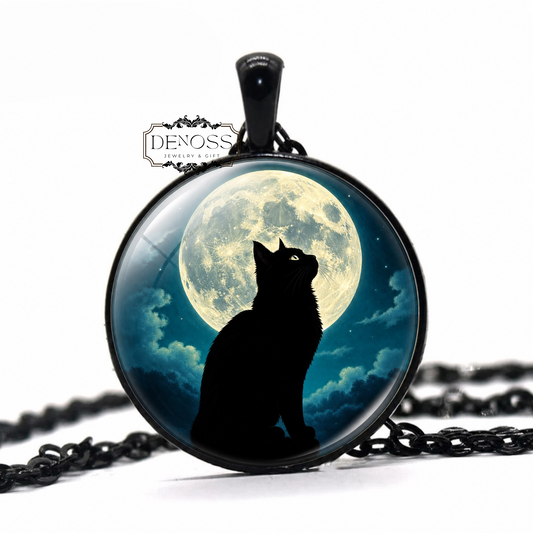 Full Moon Cat Necklace,Teal Moon Necklace,Full Moon Necklace,Full Moon Jewelry