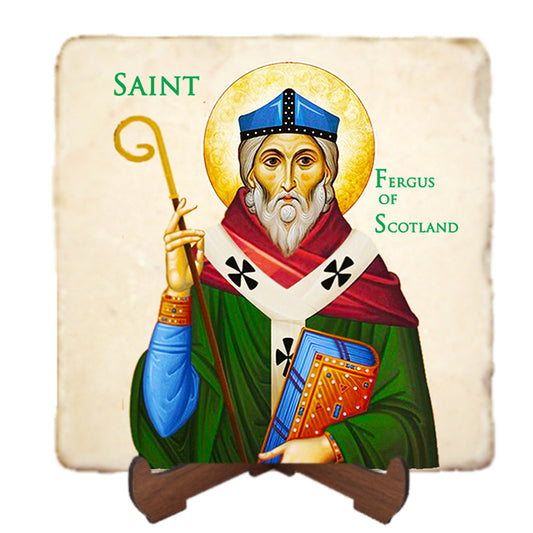 St.Fergus of Scotland Icon,Men Saints,Marble Icon,Handmade,Prayer gift,Christian Icon
