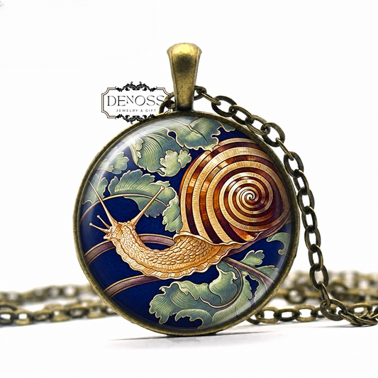 Garden Snail Necklace,Vintage Illustration Jewelry,Gardener Gift