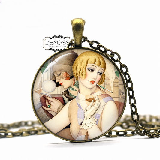 Gerda Wegener Art Deco Necklace,Flapper Jewelry,Danish Art